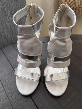 Women’s Silver Suede & Metallic Strap Sandals